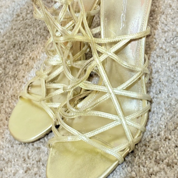 Gold High Heels with Strappy Design and Open Toe - Picture 2 of 8